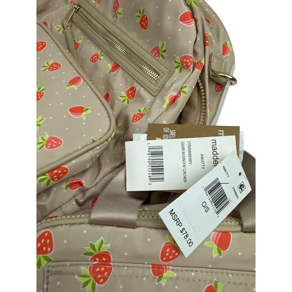 Madden Girl Matty Strawberry Nylon Square Backpack with Lunchbox - Picture 6 of 7